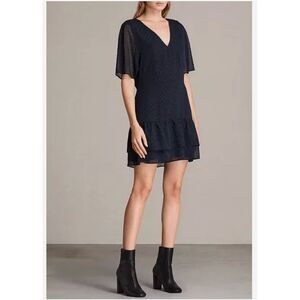 AllSaints Marley Shimmer Dress - Mystic Blue Size US 4